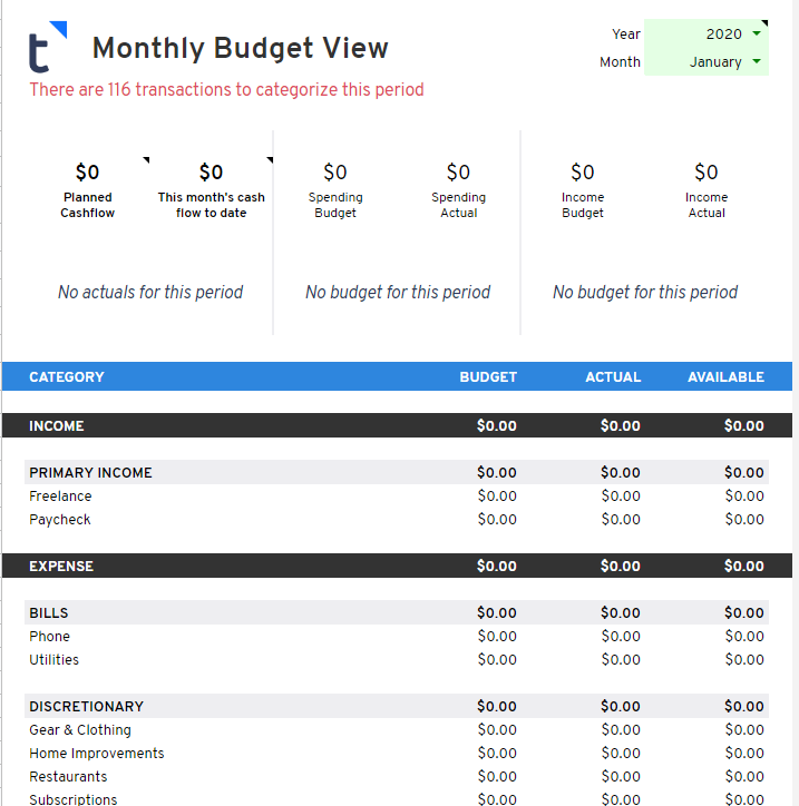 Tiller Monthly Budget Template