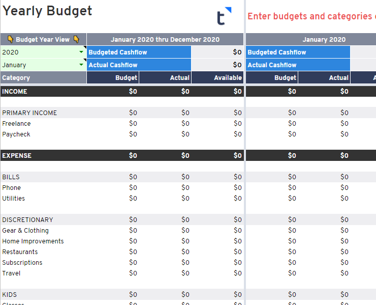 Tiller Yearly Budget Template